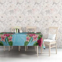 Hawaii Tropical Flowers Tablecloth Sky Blue Polynesian Tattoo Art LT05 - Polynesian Pride