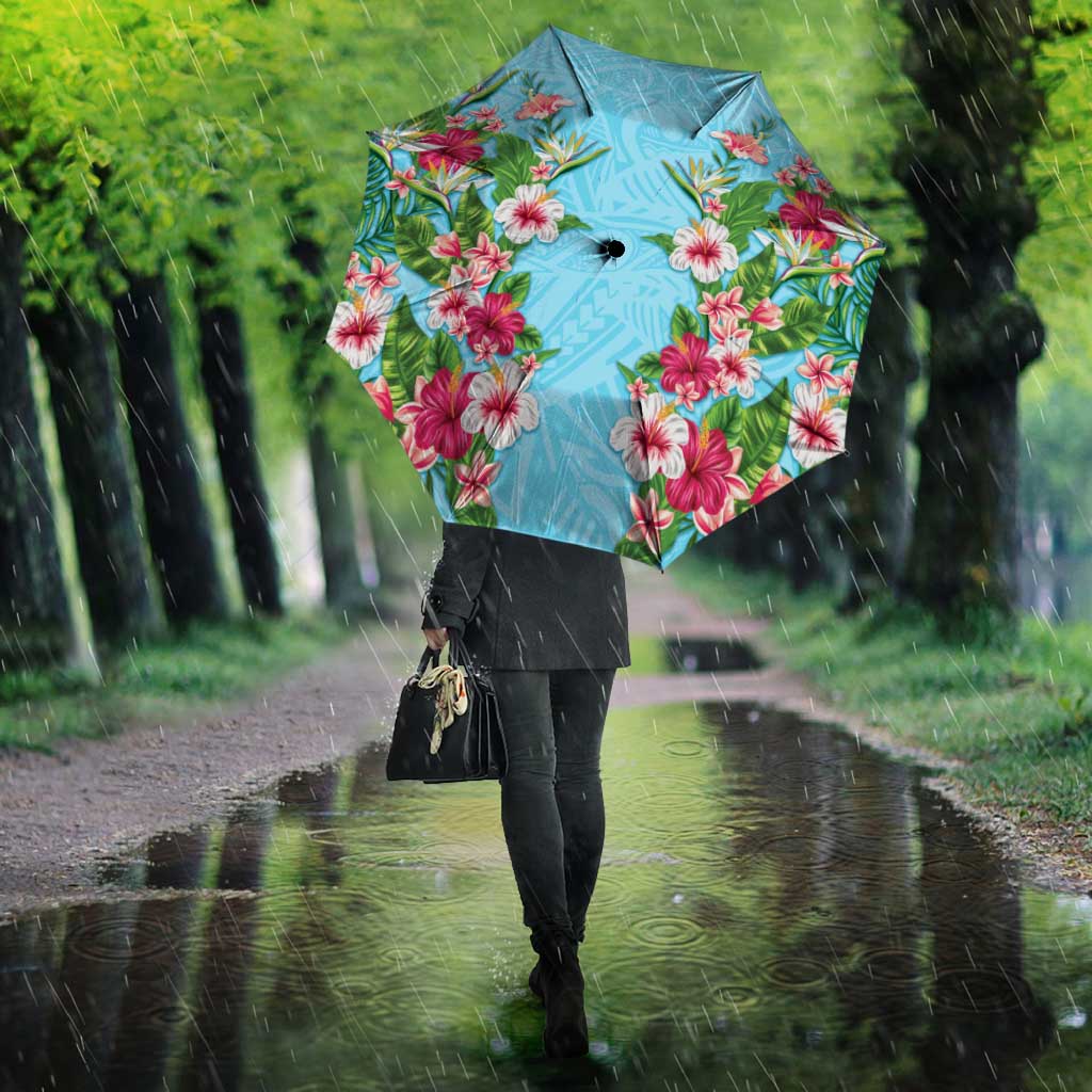 Hawaii Tropical Flowers Umbrella Sky Blue Polynesian Tattoo Art LT05 - Polynesian Pride