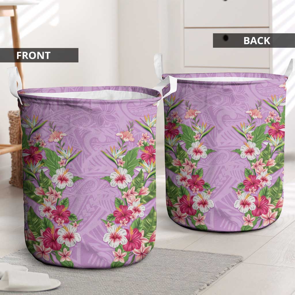 Hawaii Tropical Flowers Laundry Basket Lavender Polynesian Tattoo Art LT05 - Polynesian Pride