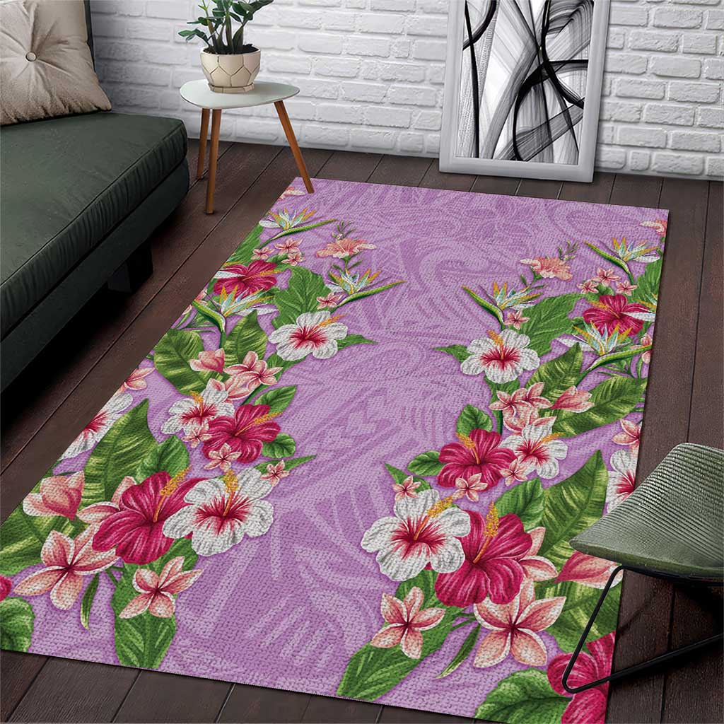 Hawaii Tropical Flowers Area Rug Lavender Polynesian Tattoo Art LT05 Lavender - Polynesian Pride
