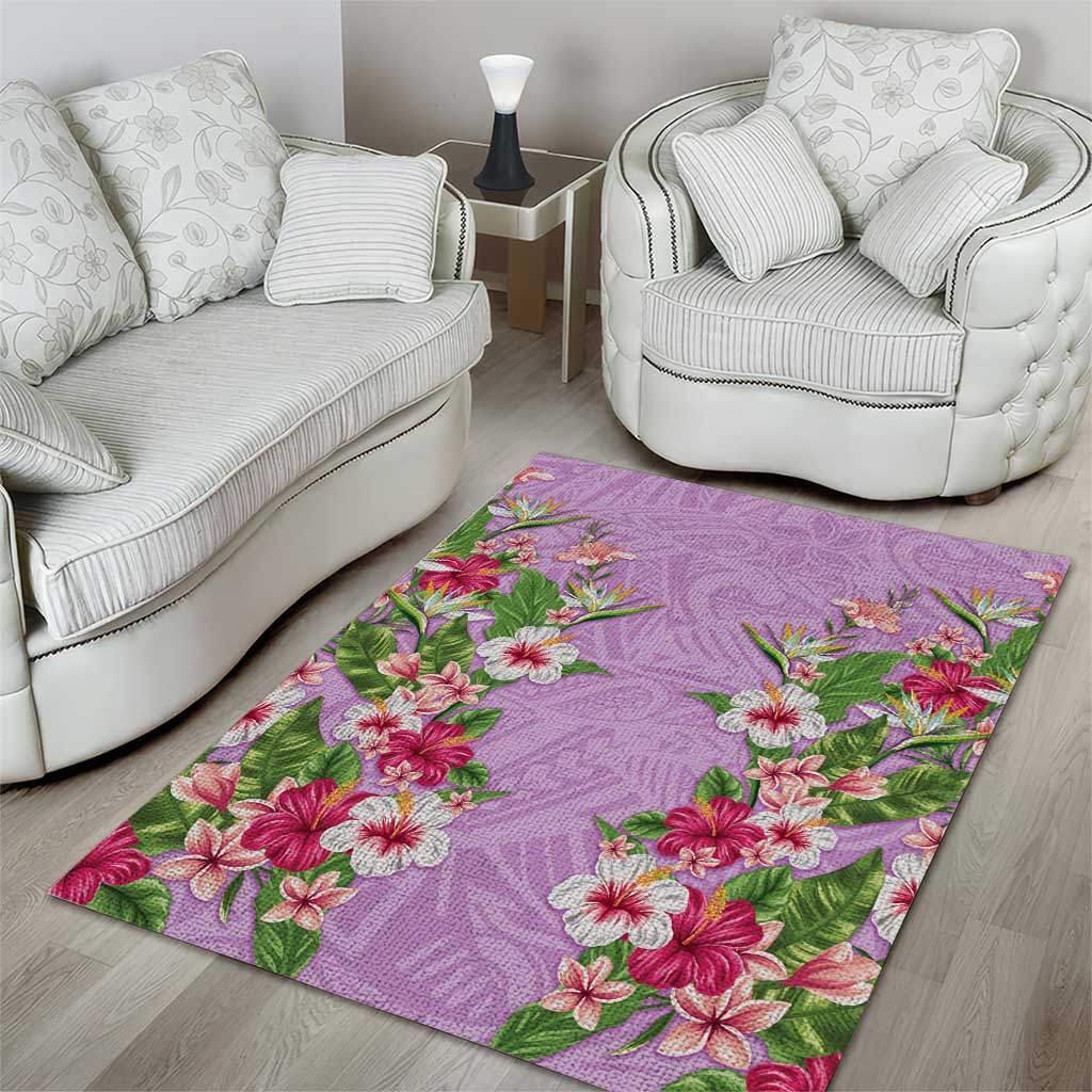 Hawaii Tropical Flowers Area Rug Lavender Polynesian Tattoo Art LT05 - Polynesian Pride