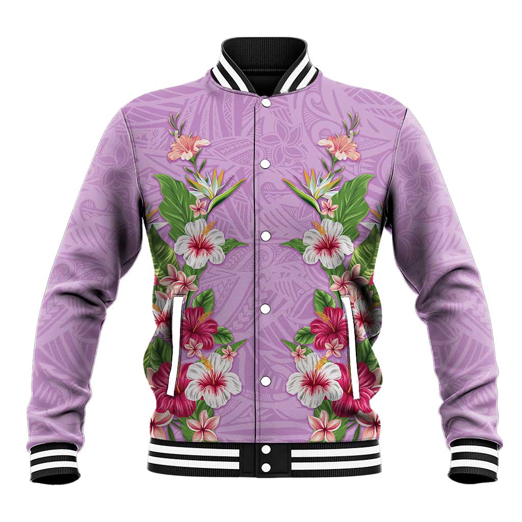 Hawaii Tropical Flowers Baseball Jacket Lavender Polynesian Tattoo Art LT05 Unisex Lavender - Polynesian Pride