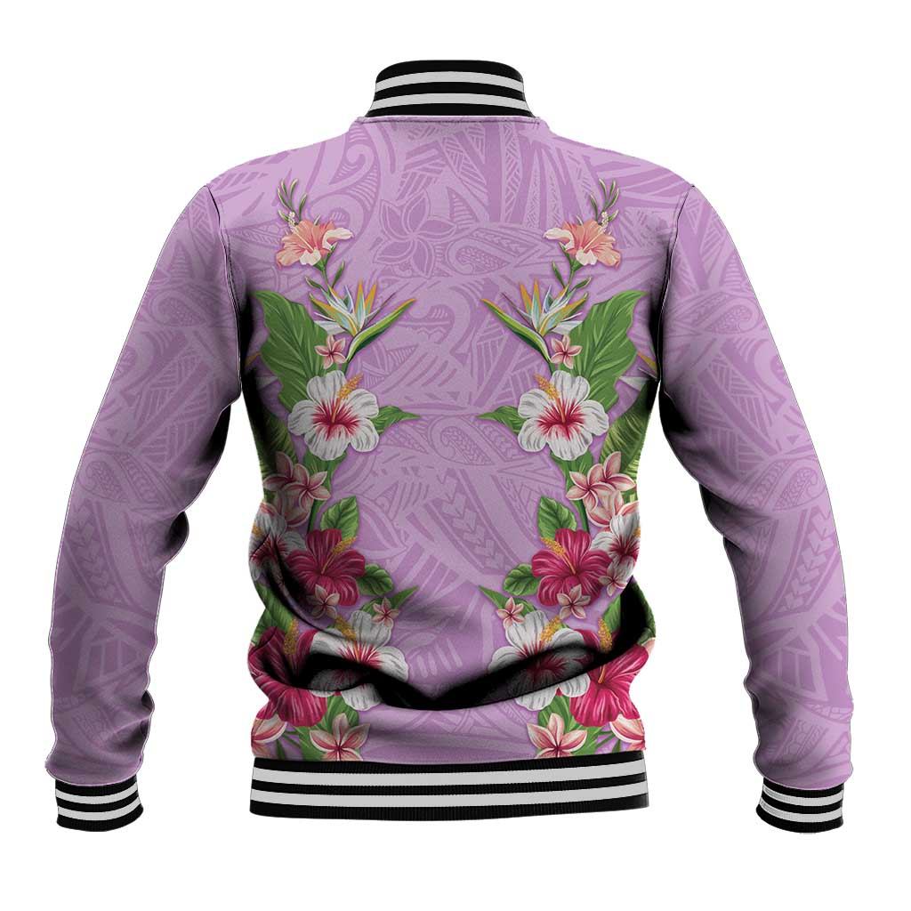 Hawaii Tropical Flowers Baseball Jacket Lavender Polynesian Tattoo Art LT05 - Polynesian Pride