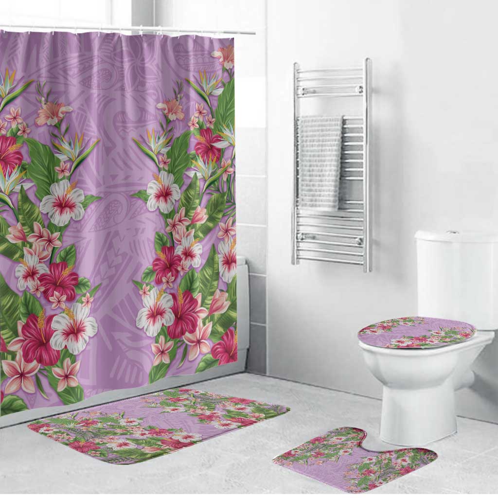 Hawaii Tropical Flowers Bathroom Set Lavender Polynesian Tattoo Art LT05 Bathroom Set (4 pcs) Lavender - Polynesian Pride