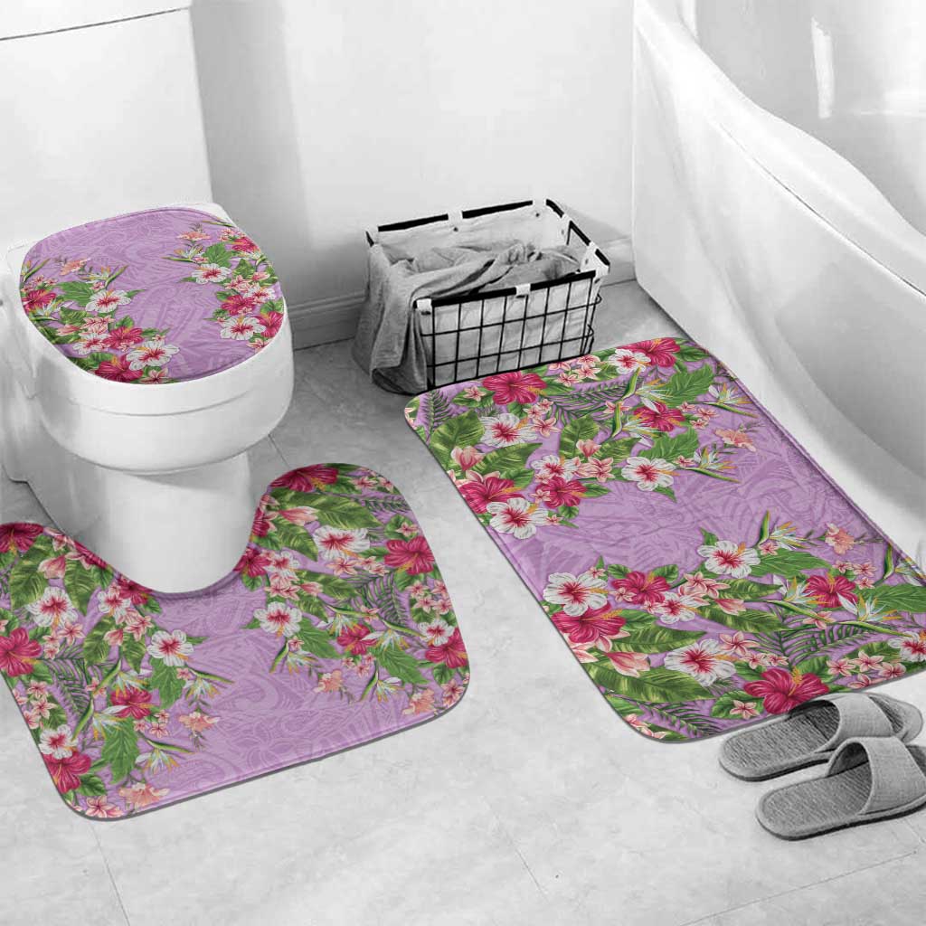 Hawaii Tropical Flowers Bathroom Set Lavender Polynesian Tattoo Art LT05 Mat Set Only (3 pcs) One Size Lavender - Polynesian Pride