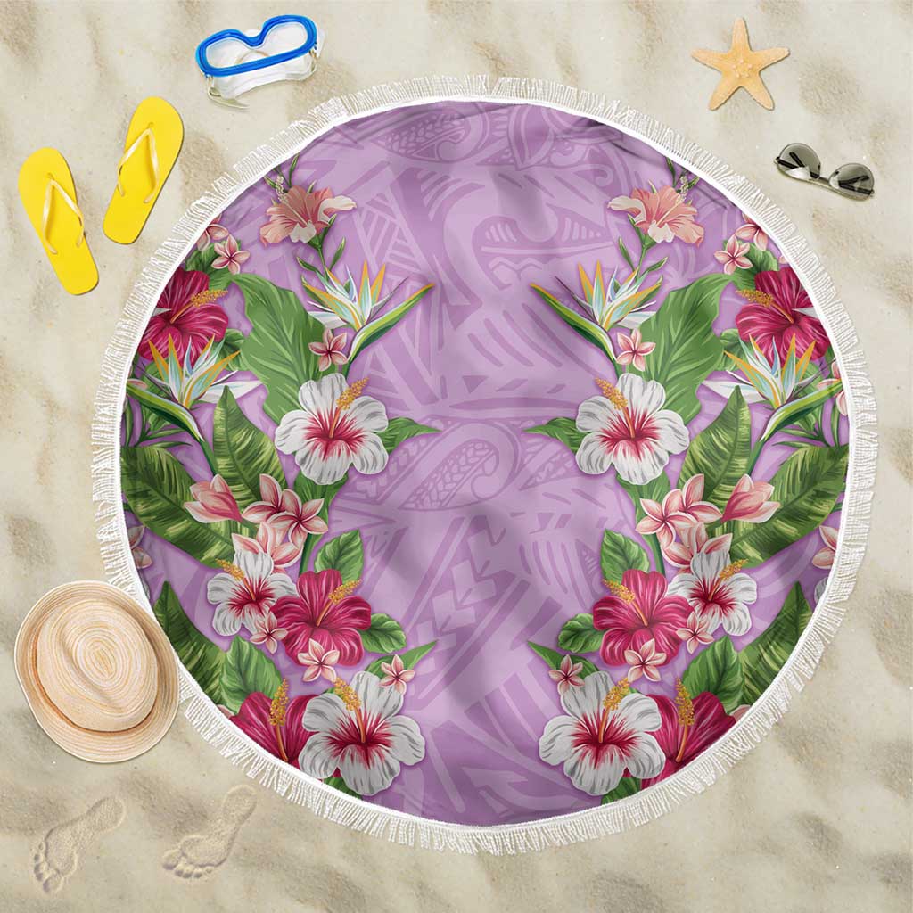 Hawaii Tropical Flowers Beach Blanket Lavender Polynesian Tattoo Art LT05 One Size 150cm Lavender - Polynesian Pride