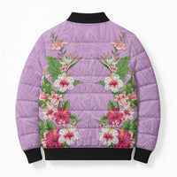 Hawaii Tropical Flowers Bomber Puffer Jacket Lavender Polynesian Tattoo Art LT05 - Polynesian Pride