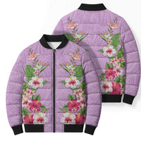 Hawaii Tropical Flowers Bomber Puffer Jacket Lavender Polynesian Tattoo Art LT05 - Polynesian Pride