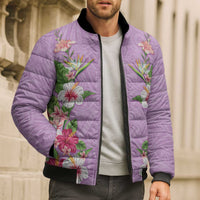 Hawaii Tropical Flowers Bomber Puffer Jacket Lavender Polynesian Tattoo Art LT05 - Polynesian Pride