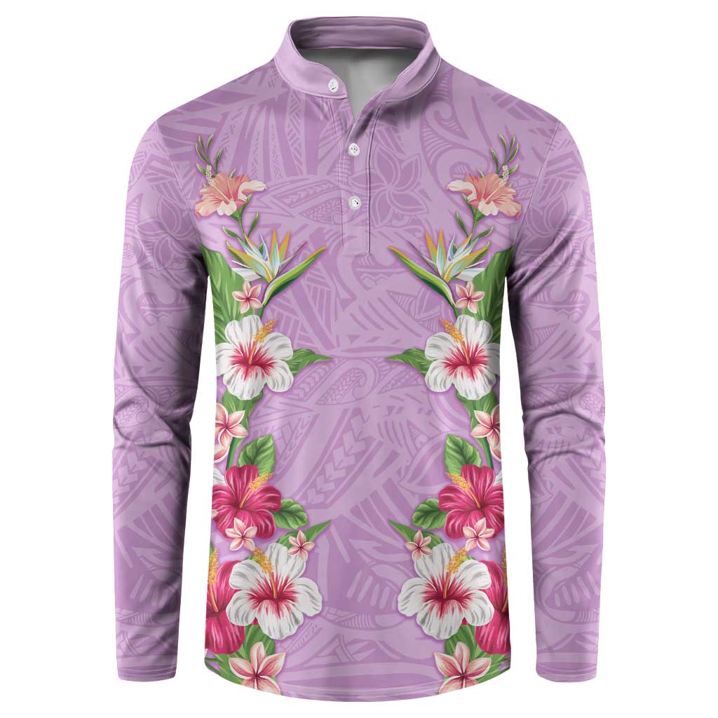 Hawaii Tropical Flowers Button Sweatshirt Lavender Polynesian Tattoo Art LT05 Lavender - Polynesian Pride