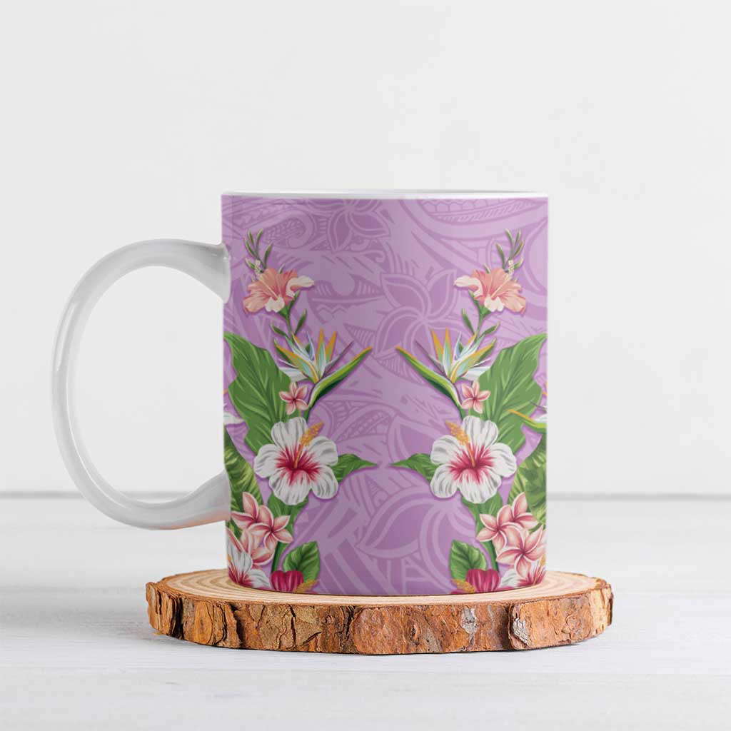 Hawaii Tropical Flowers Ceramic Mug Lavender Polynesian Tattoo Art LT05 Lavender - Polynesian Pride