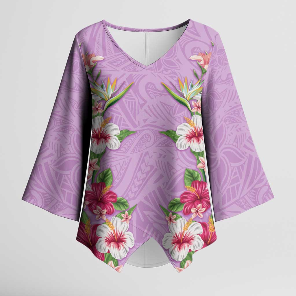 Hawaii Tropical Flowers Kimono Sleeve Blouse Lavender Polynesian Tattoo Art LT05 Female Lavender - Polynesian Pride