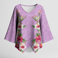 Hawaii Tropical Flowers Kimono Sleeve Blouse Lavender Polynesian Tattoo Art LT05 Female Lavender - Polynesian Pride