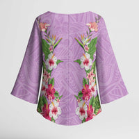Hawaii Tropical Flowers Kimono Sleeve Blouse Lavender Polynesian Tattoo Art LT05 - Polynesian Pride