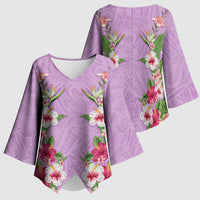 Hawaii Tropical Flowers Kimono Sleeve Blouse Lavender Polynesian Tattoo Art LT05 - Polynesian Pride