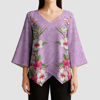 Hawaii Tropical Flowers Kimono Sleeve Blouse Lavender Polynesian Tattoo Art LT05 - Polynesian Pride