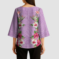 Hawaii Tropical Flowers Kimono Sleeve Blouse Lavender Polynesian Tattoo Art LT05 - Polynesian Pride