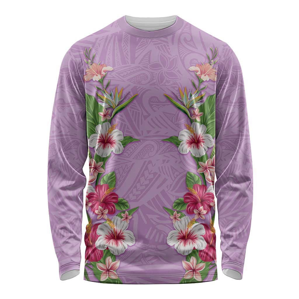 Hawaii Tropical Flowers Long Sleeve Shirt Lavender Polynesian Tattoo Art LT05 Unisex Lavender - Polynesian Pride