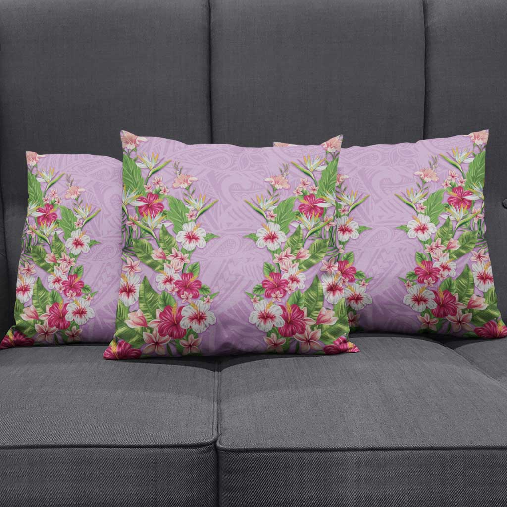 Hawaii Tropical Flowers Pillow Cover Lavender Polynesian Tattoo Art LT05 - Polynesian Pride