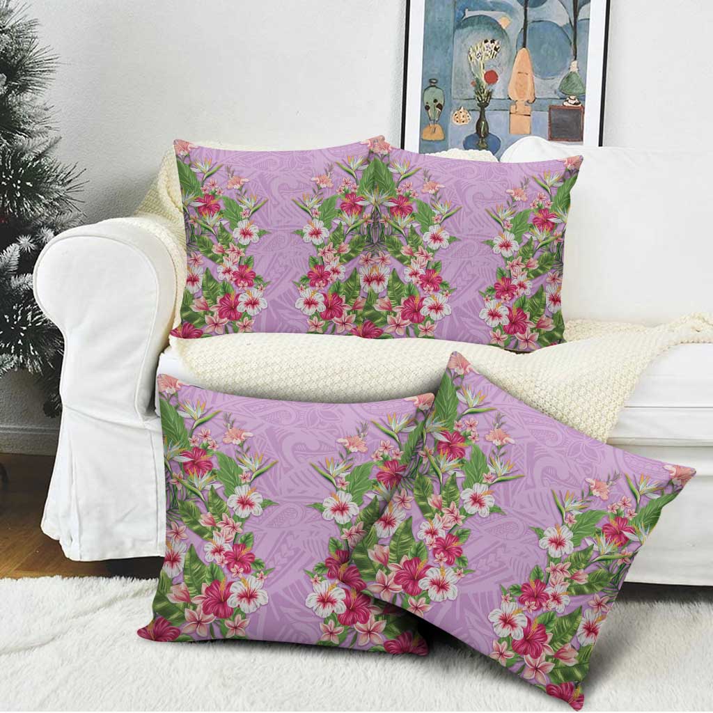 Hawaii Tropical Flowers Pillow Cover Lavender Polynesian Tattoo Art LT05 - Polynesian Pride
