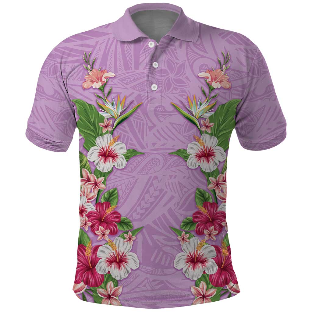 Hawaii Tropical Flowers Polo Shirt Lavender Polynesian Tattoo Art LT05 Lavender - Polynesian Pride