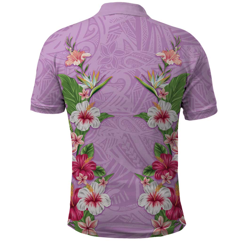 Hawaii Tropical Flowers Polo Shirt Lavender Polynesian Tattoo Art LT05 - Polynesian Pride