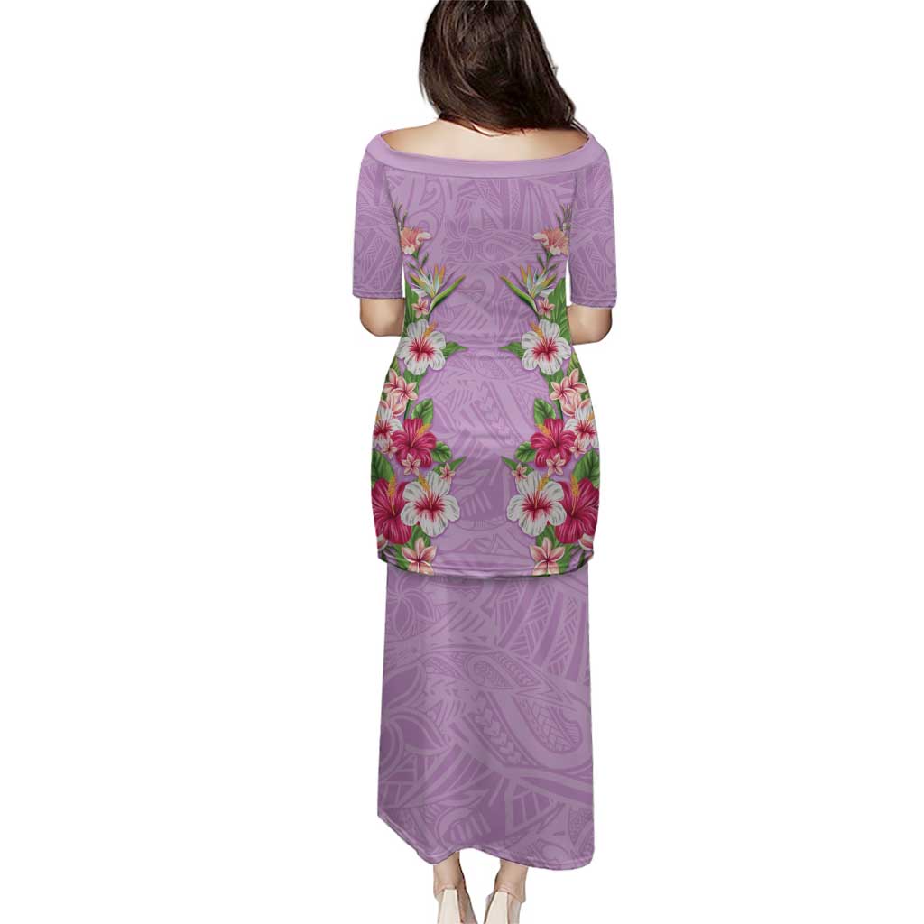 Hawaii Tropical Flowers Puletasi Lavender Polynesian Tattoo Art LT05 - Polynesian Pride