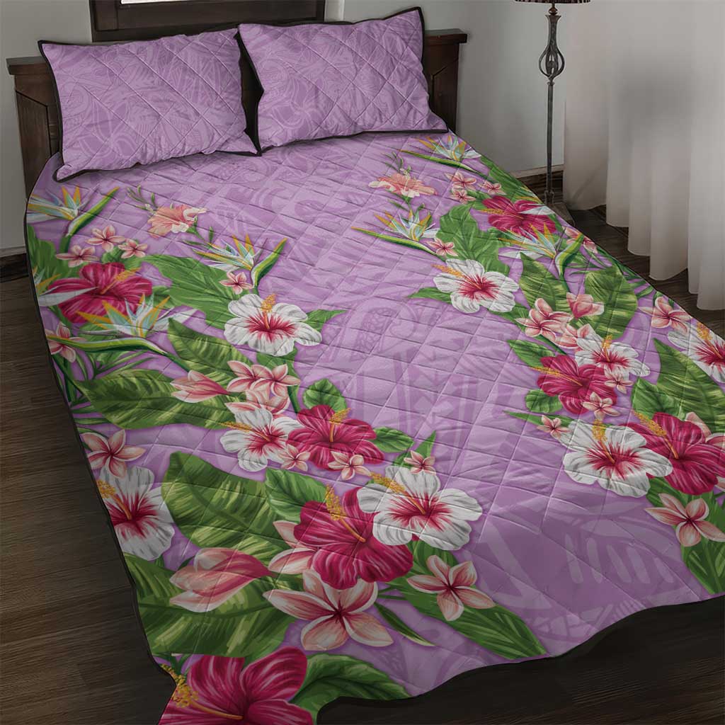 Hawaii Tropical Flowers Quilt Bed Set Lavender Polynesian Tattoo Art LT05 Lavender - Polynesian Pride