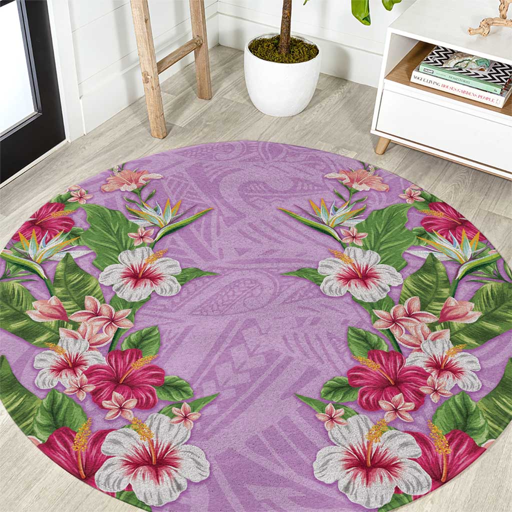 Hawaii Tropical Flowers Round Carpet Lavender Polynesian Tattoo Art LT05 Lavender - Polynesian Pride