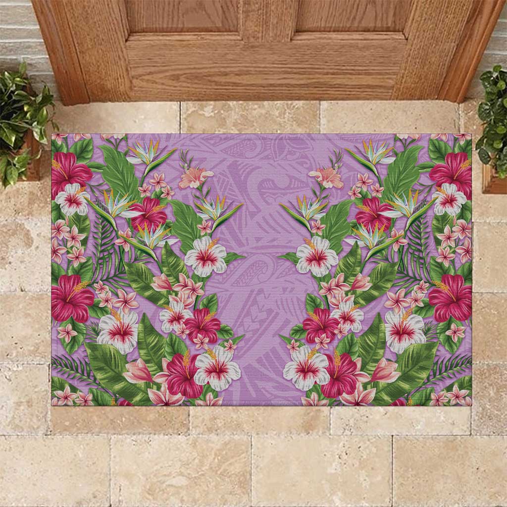 Hawaii Tropical Flowers Rubber Doormat Lavender Polynesian Tattoo Art LT05 Lavender - Polynesian Pride