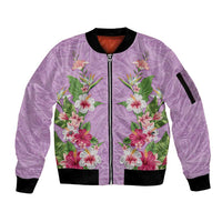 Hawaii Tropical Flowers Sleeve Zip Bomber Jacket Lavender Polynesian Tattoo Art LT05 Unisex Lavender - Polynesian Pride