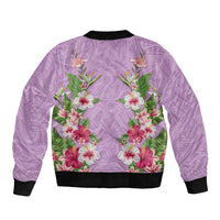 Hawaii Tropical Flowers Sleeve Zip Bomber Jacket Lavender Polynesian Tattoo Art LT05 - Polynesian Pride