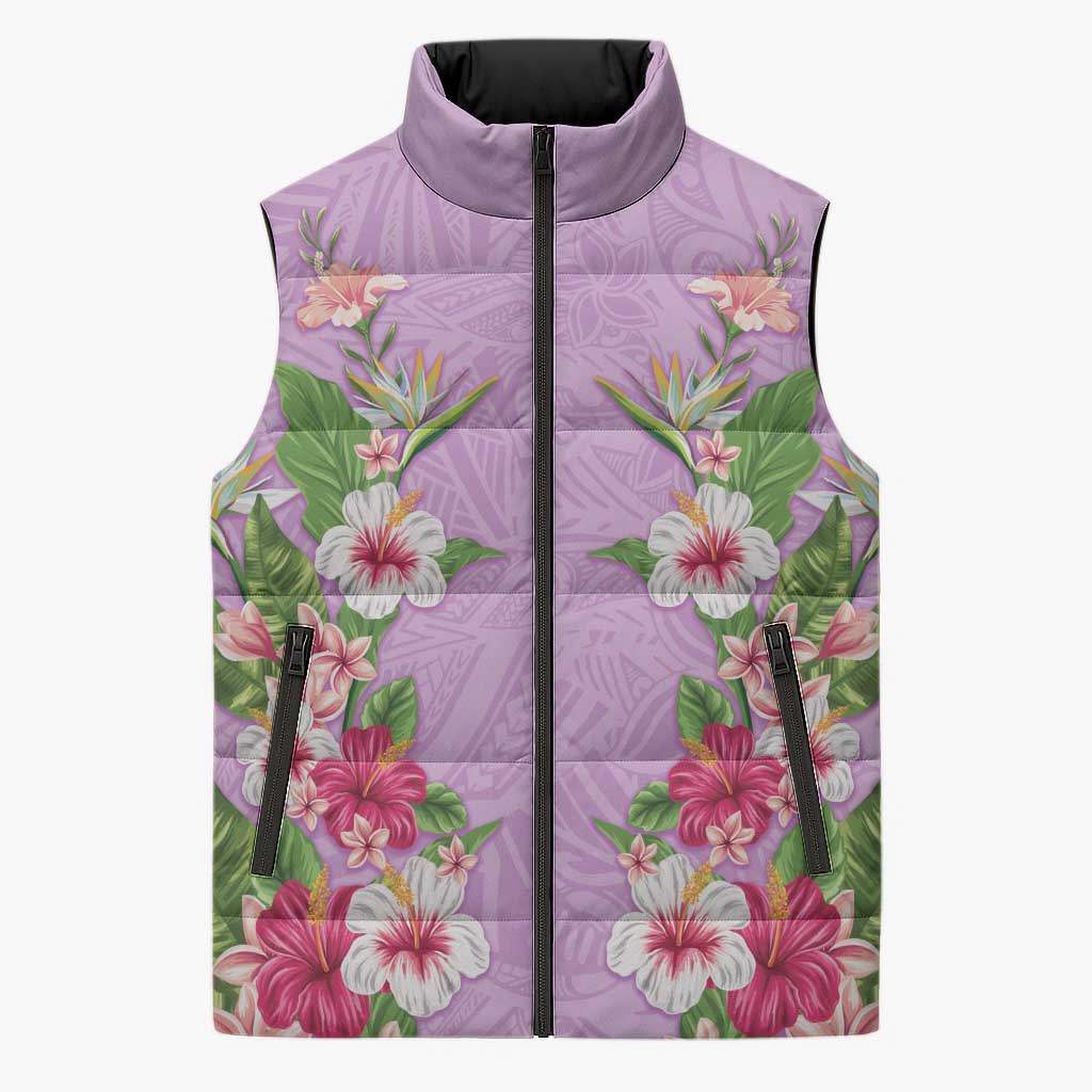 Hawaii Tropical Flowers Sleeveless Puffer Jacket Lavender Polynesian Tattoo Art LT05 Unisex Lavender - Polynesian Pride