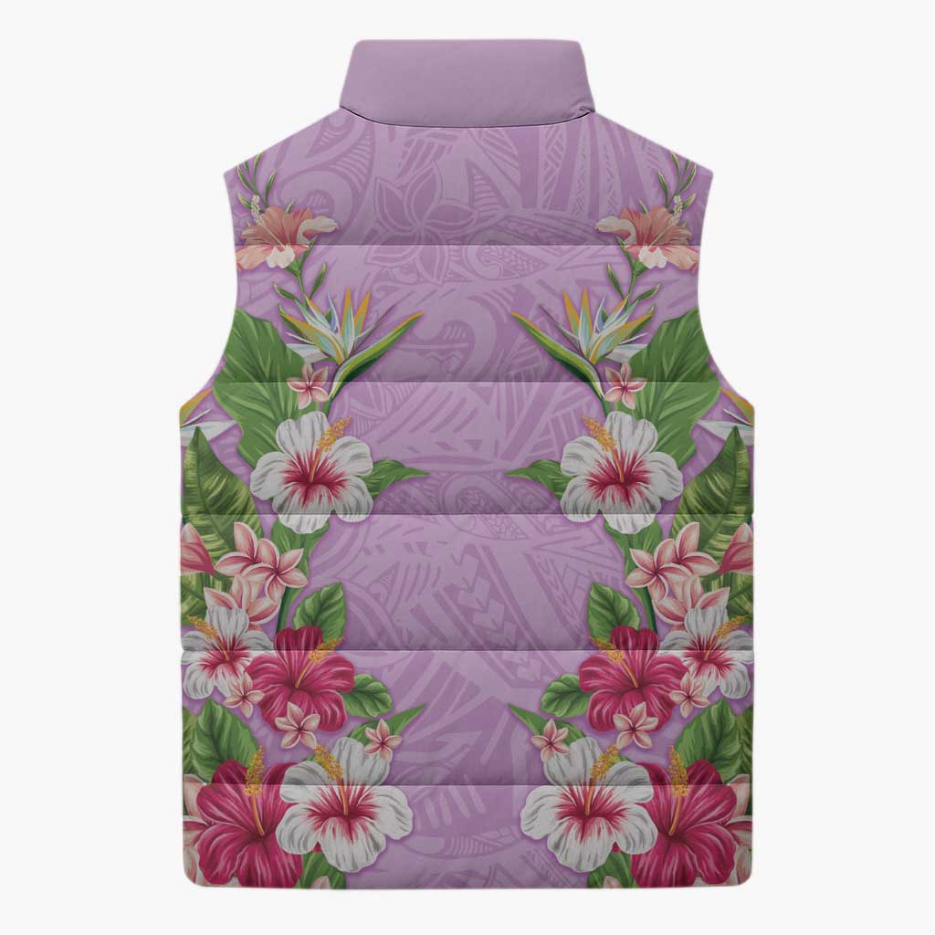 Hawaii Tropical Flowers Sleeveless Puffer Jacket Lavender Polynesian Tattoo Art LT05 - Polynesian Pride