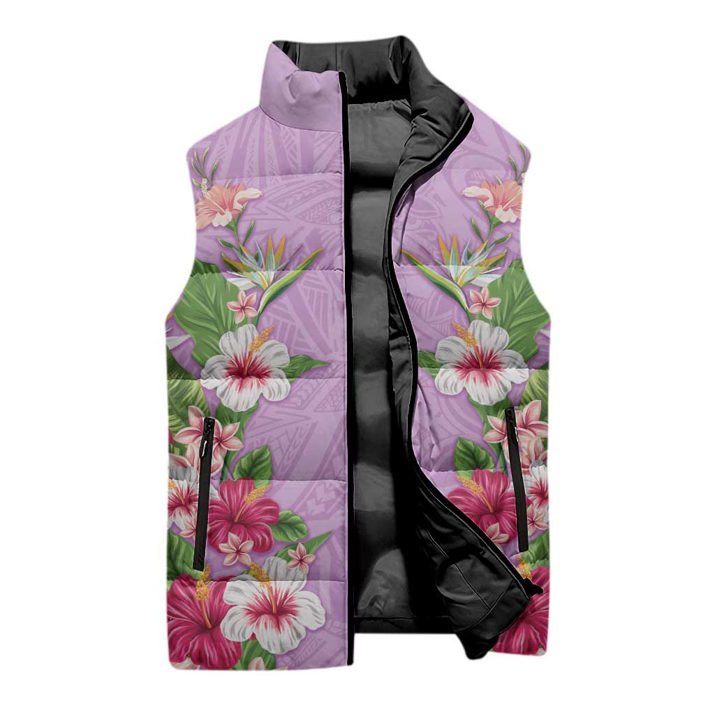Hawaii Tropical Flowers Sleeveless Puffer Jacket Lavender Polynesian Tattoo Art LT05 - Polynesian Pride