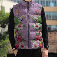 Hawaii Tropical Flowers Sleeveless Puffer Jacket Lavender Polynesian Tattoo Art LT05 - Polynesian Pride