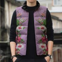 Hawaii Tropical Flowers Sleeveless Puffer Jacket Lavender Polynesian Tattoo Art LT05 - Polynesian Pride