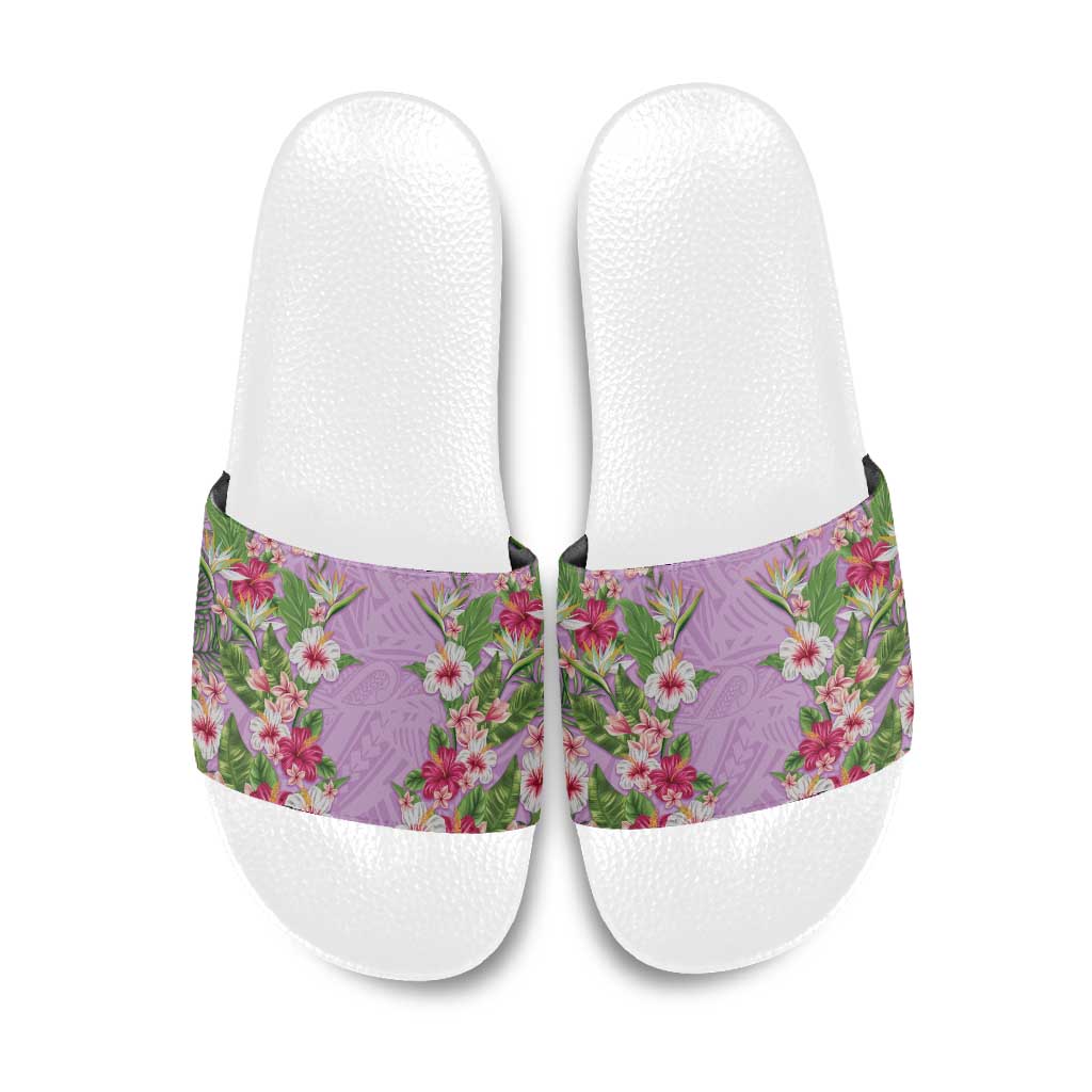 Hawaii Tropical Flowers Slide Sandals Lavender Polynesian Tattoo Art LT05 Lavender - Polynesian Pride