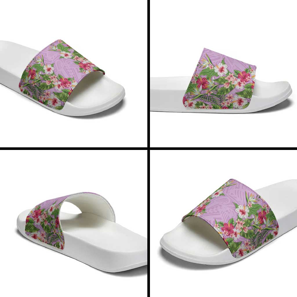 Hawaii Tropical Flowers Slide Sandals Lavender Polynesian Tattoo Art LT05 - Polynesian Pride
