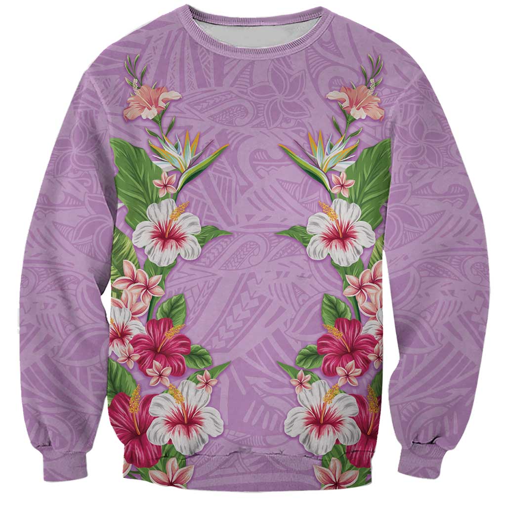 Hawaii Tropical Flowers Sweatshirt Lavender Polynesian Tattoo Art LT05 Unisex Lavender - Polynesian Pride