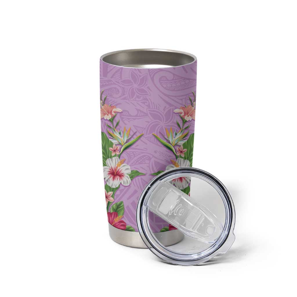 Hawaii Tropical Flowers Tumbler Cup Lavender Polynesian Tattoo Art LT05 - Polynesian Pride