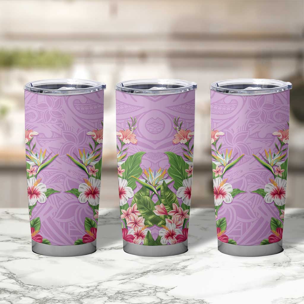 Hawaii Tropical Flowers Tumbler Cup Lavender Polynesian Tattoo Art LT05 - Polynesian Pride