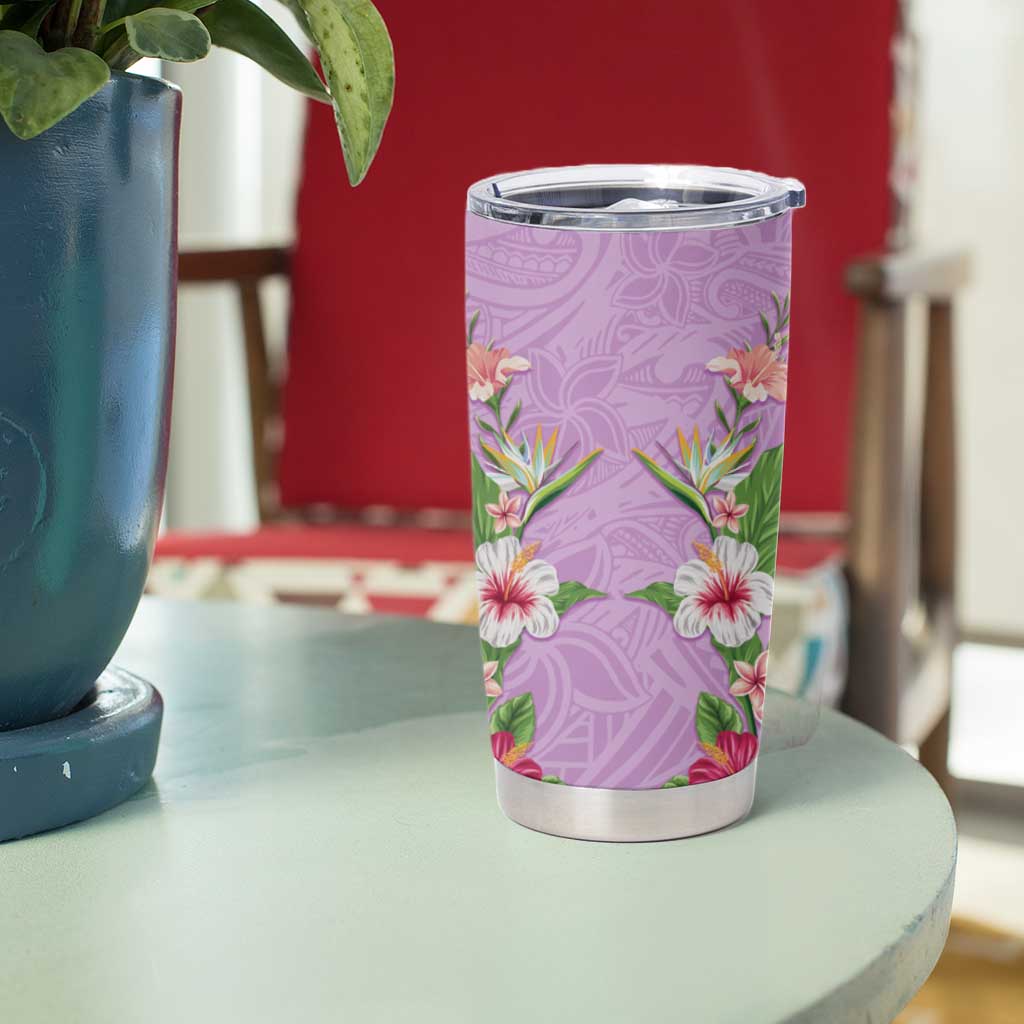 Hawaii Tropical Flowers Tumbler Cup Lavender Polynesian Tattoo Art LT05 - Polynesian Pride