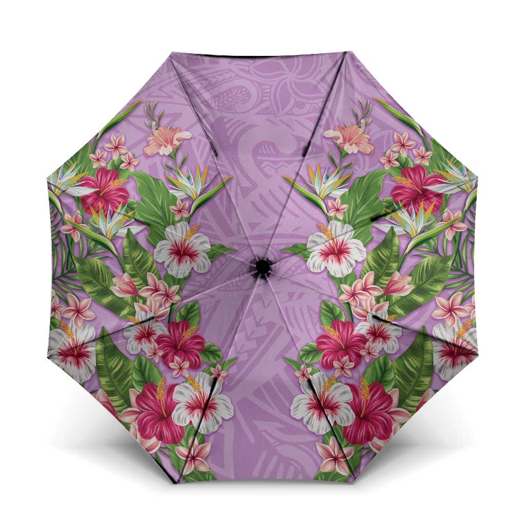 Hawaii Tropical Flowers Umbrella Lavender Polynesian Tattoo Art LT05 One Size Folded 11.42 inch Opened Diameter 37.4 inch Lavender - Polynesian Pride