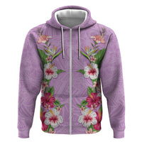 Hawaii Tropical Flowers Zip Hoodie Lavender Polynesian Tattoo Art LT05 Zip Hoodie Lavender - Polynesian Pride
