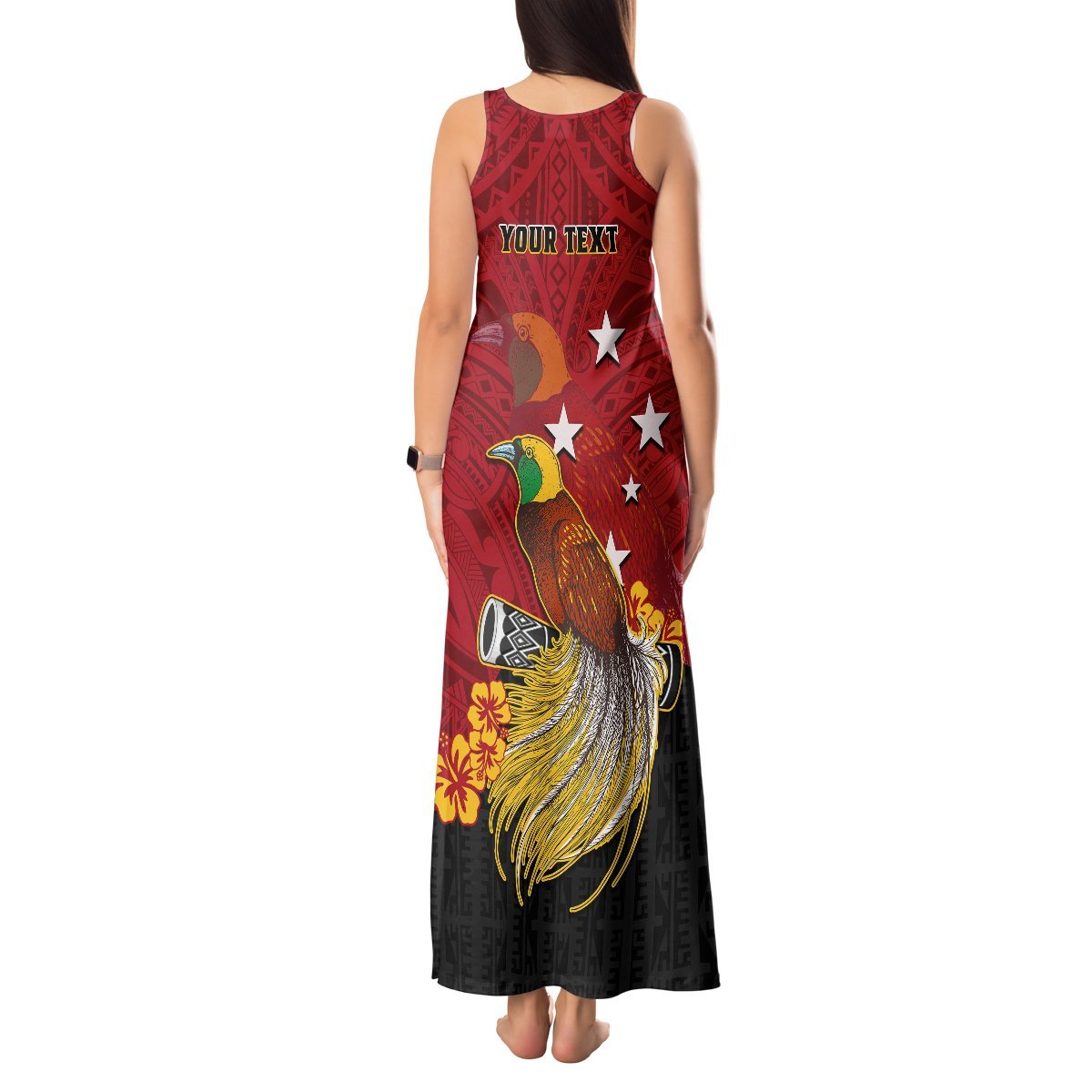 Personalized Papua New Guinea Tank Maxi Dress Bird Of Paradise Hibiscus With Motuan Pattern LT05 - Polynesian Pride
