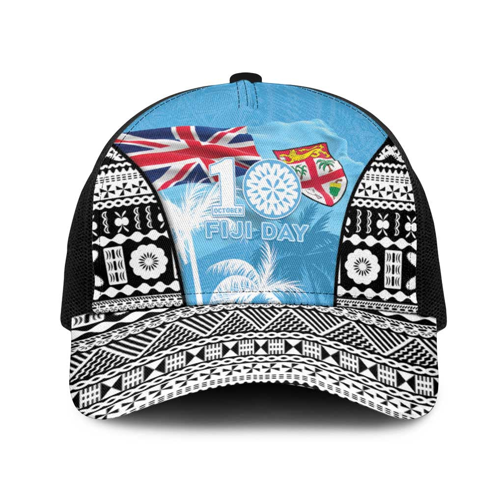 Fiji Day 2026 Baseball Net Cap Masi Tapa Pattern With Palm Tree