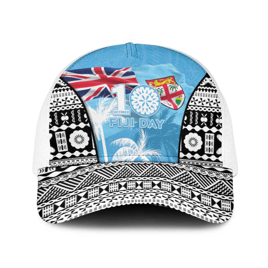 Fiji Day 2026 Baseball Net Cap Masi Tapa Pattern With Palm Tree