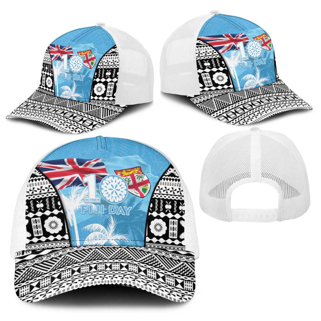 Fiji Day 2026 Baseball Net Cap Masi Tapa Pattern With Palm Tree