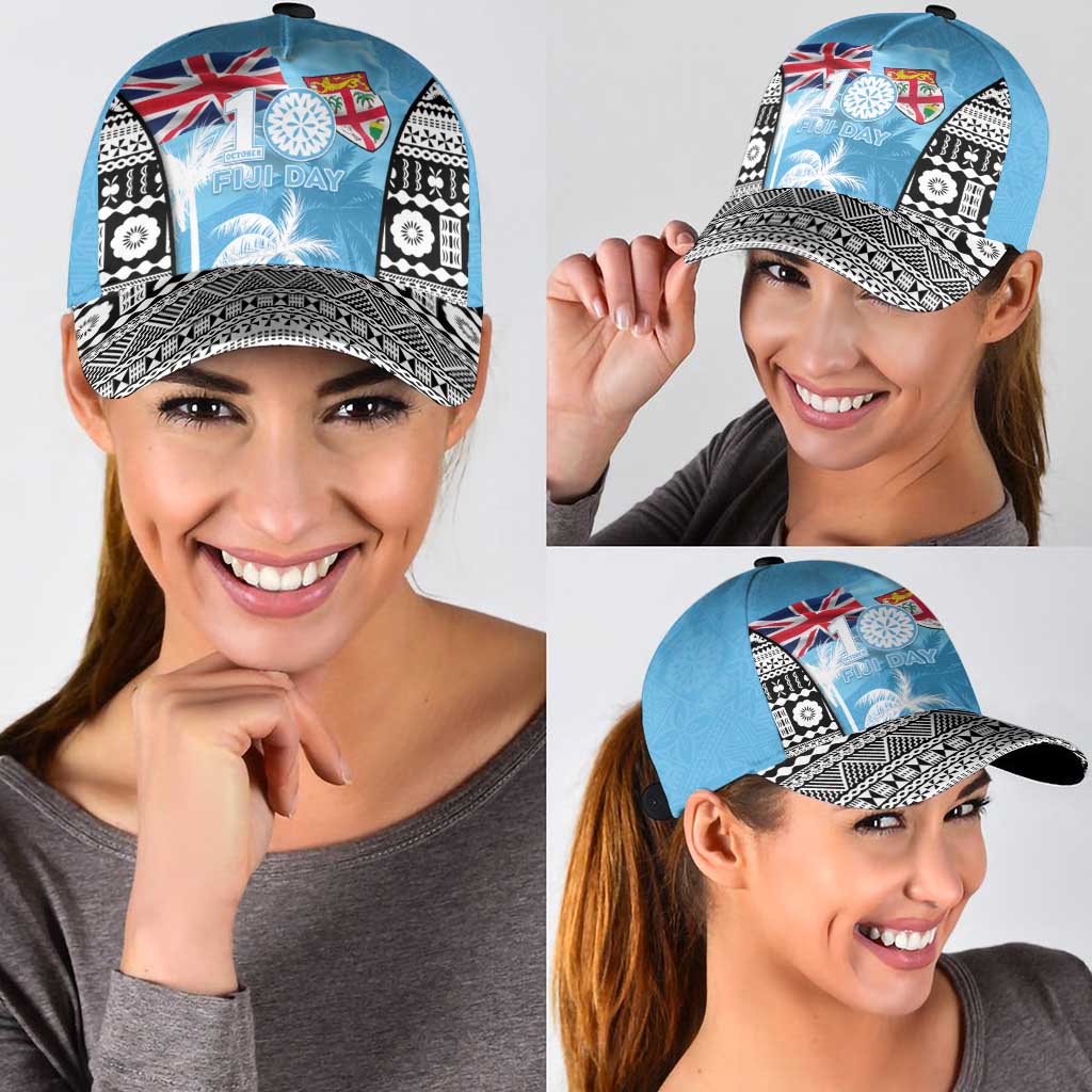 Fiji Day 2026 Classic Cap Masi Tapa Pattern With Palm Tree